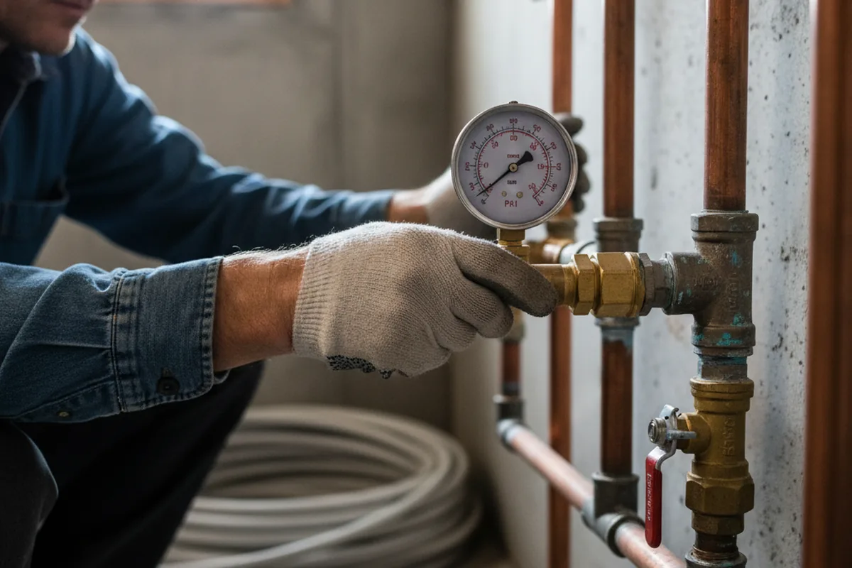 Pressure testing a repaired line during Water Line Repair in Derry